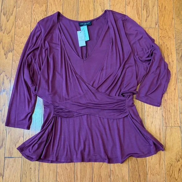 Lane Bryant Wrap Top Blouse Burgundy Wine Size 18/20 - Picture 10 of 11